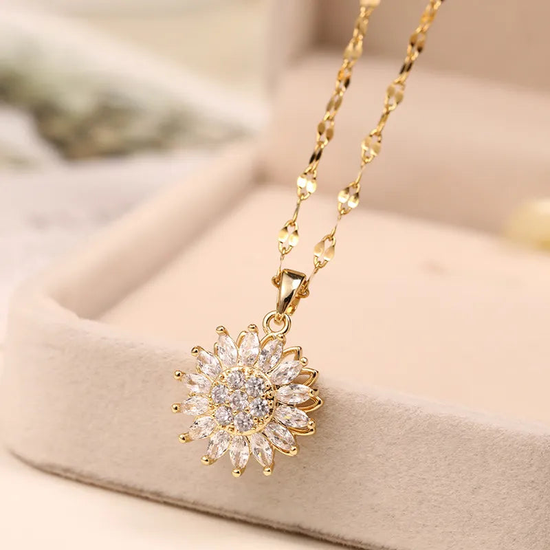 Double-layer Rotatable Sunflower Necklace