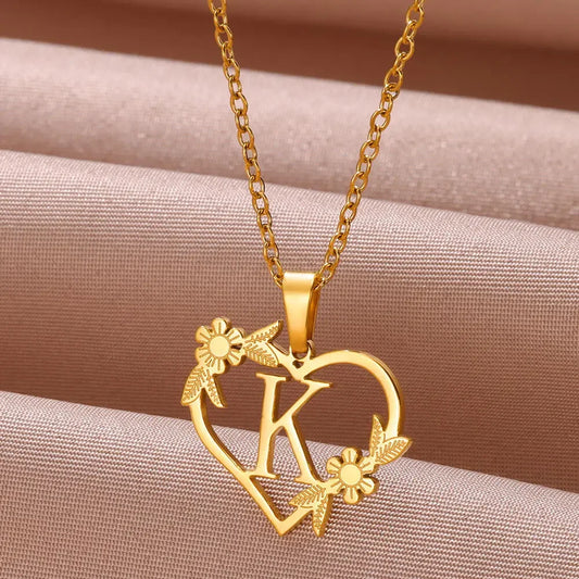 Stainless Steel Heart Letter Necklace