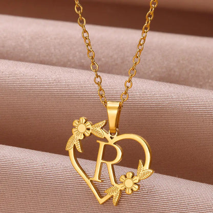 Stainless Steel Heart Letter Necklace