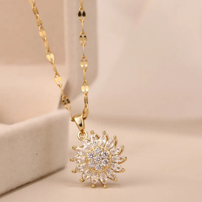 Double-layer Rotatable Sunflower Necklace