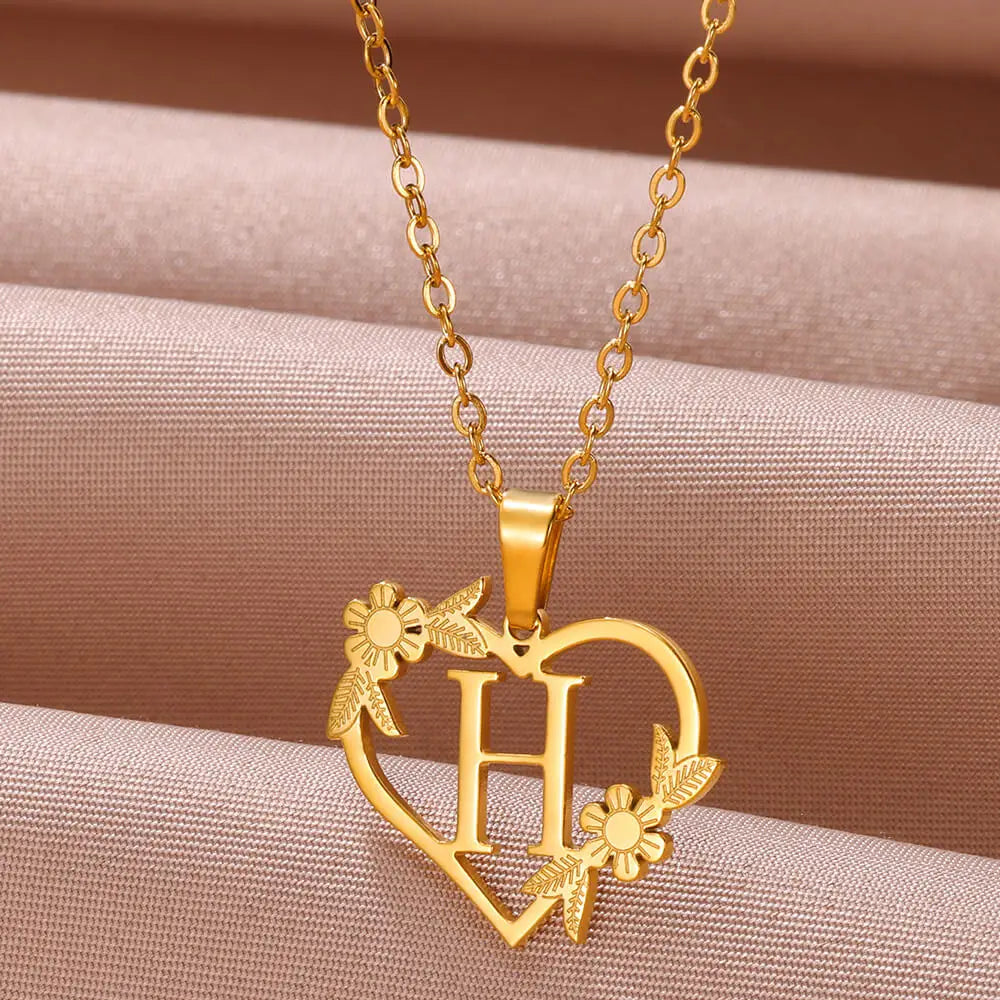 Stainless Steel Heart Letter Necklace