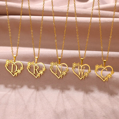 Stainless Steel Heart Letter Necklace